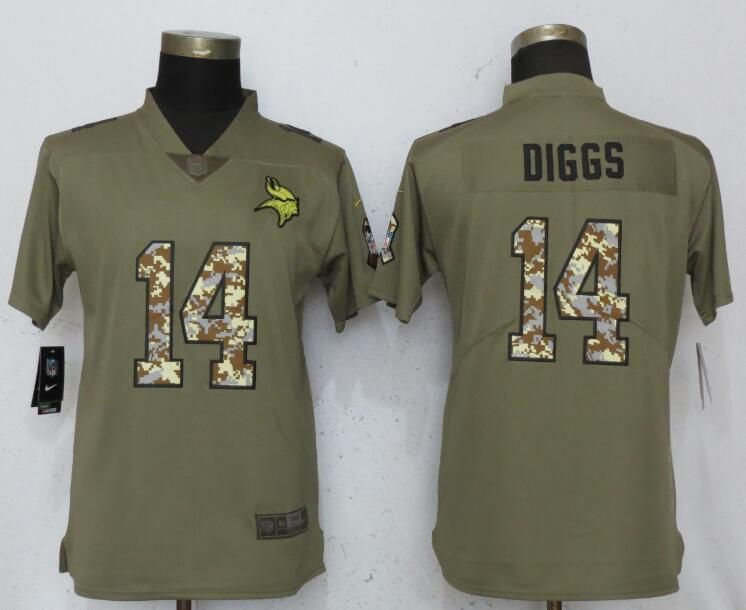 Women Minnesota Vikings #14 Dlggs Olive Camo Carson Nike Salute to Service Player NFL Jerseys->women nfl jersey->Women Jersey